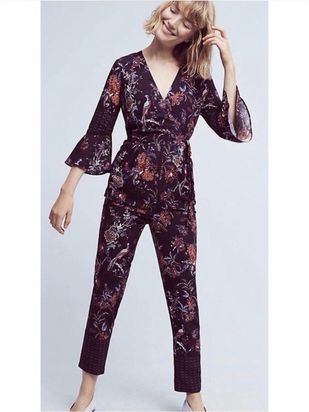 Anthropologie Maeve espoir printed jumpsuit purple size S